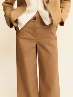 Pantalone wide leg in gabardina stretch - CAMMELLO
