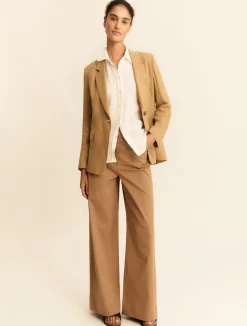 Pantalone wide leg in gabardina stretch - CAMMELLO