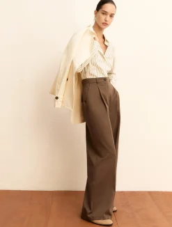 Pantaloni in raso di cotone stretch - KAKI