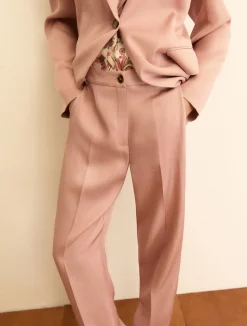 Pantaloni slim in twill di misto lino - ROSA
