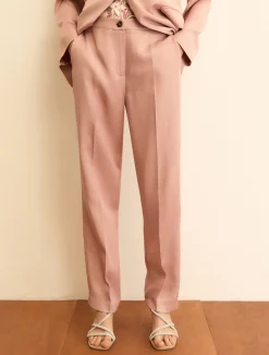 Pantaloni slim in twill di misto lino - ROSA