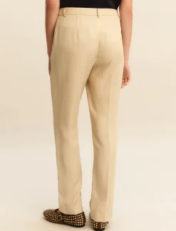 Pantaloni slim in twill di misto lino - BEIGE