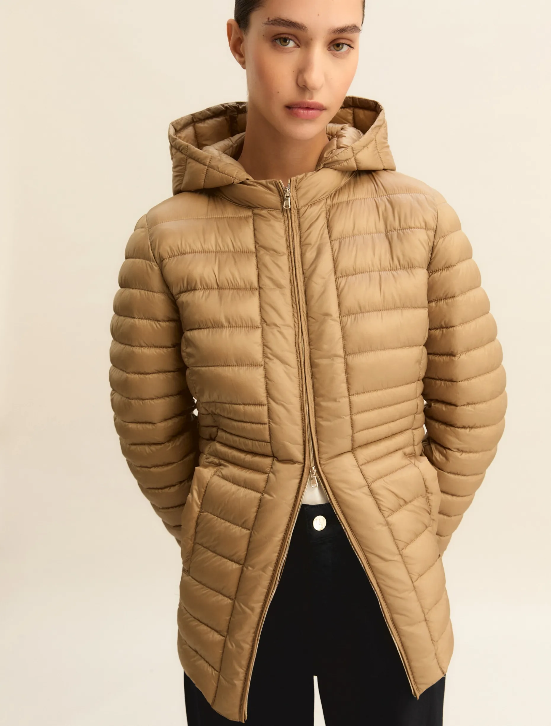 Piumino antigoccia con trapuntatura - CAMMELLO