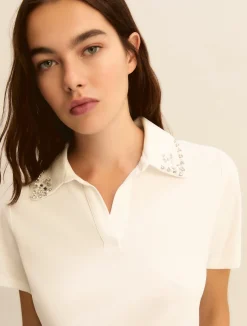 Polo con perle e cristalli - BIANCO