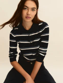 Polo con lurex e paillette - BLU