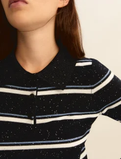 Polo con lurex e paillette - BLU