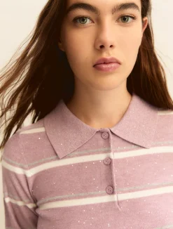 Polo con lurex e paillette - LAVANDA
