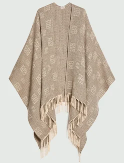 Poncho jacquard con frange - CAMMELLO