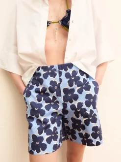 Shorts in raso stretch con stampa - AZZURRO INTENSO