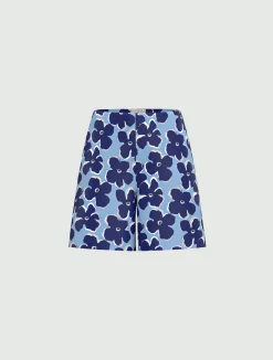 Shorts in raso stretch con stampa - AZZURRO INTENSO