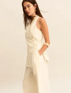 Top smanicato con incrocio - BIANCO LANA