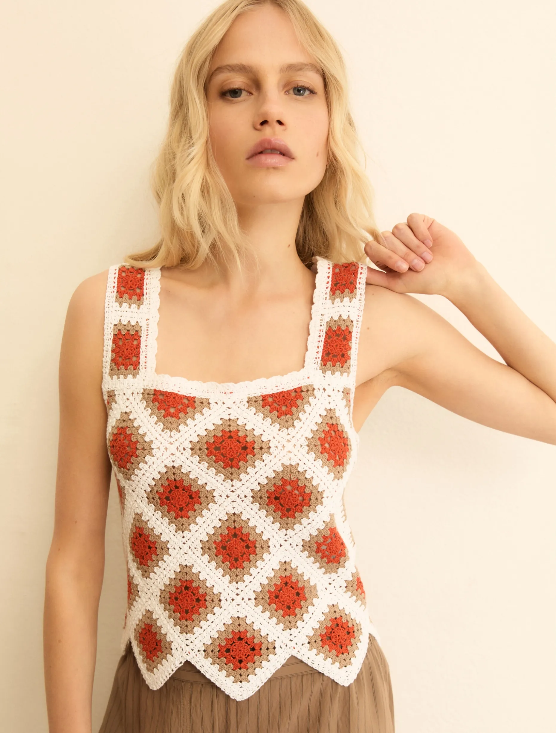 Top smanicato crochet - BIANCO