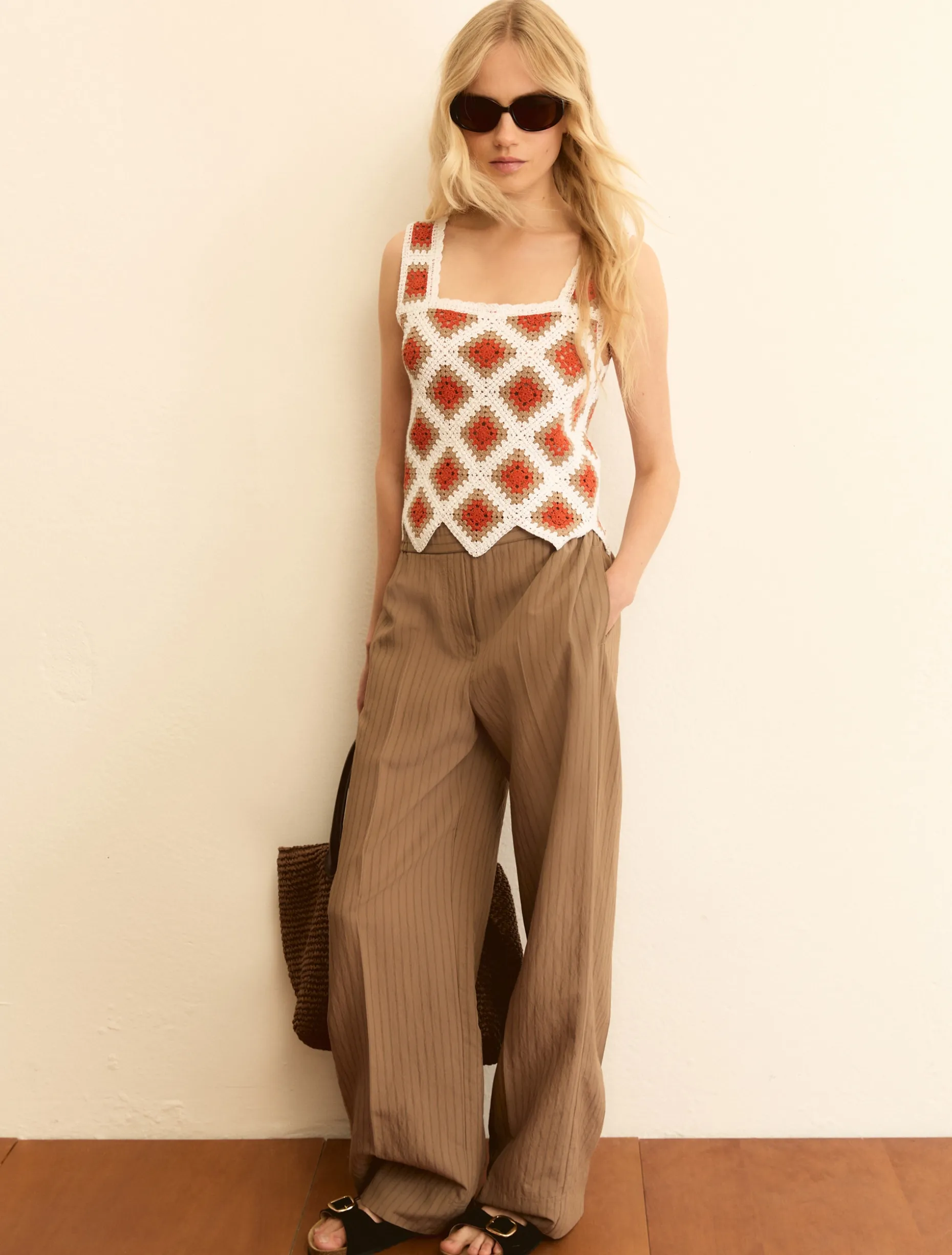 Top smanicato crochet - BIANCO