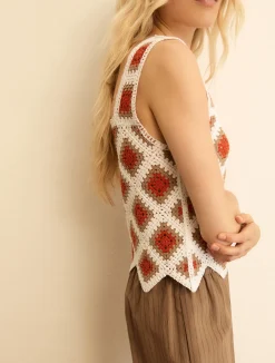 Top smanicato crochet - BIANCO