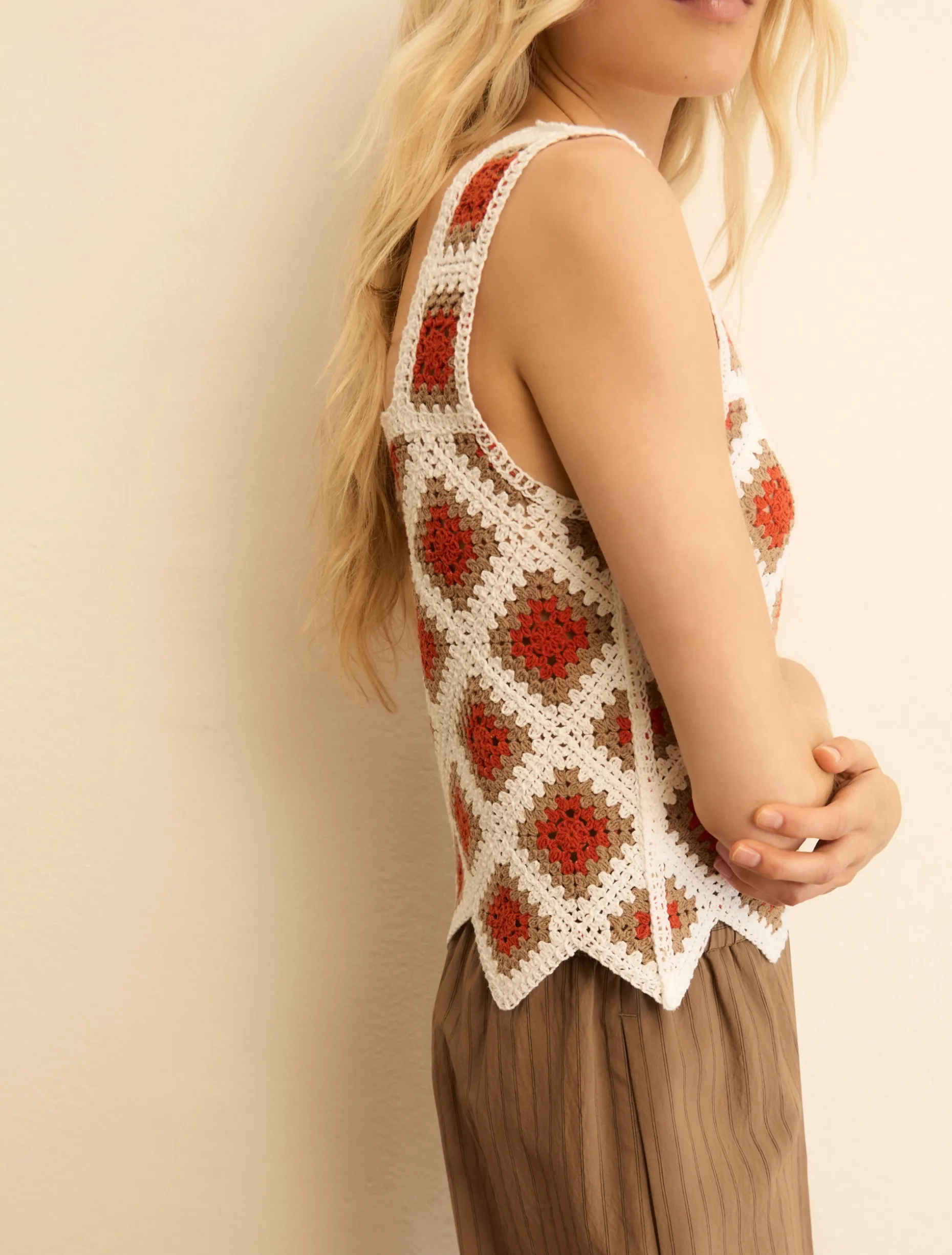 Top smanicato crochet - BIANCO