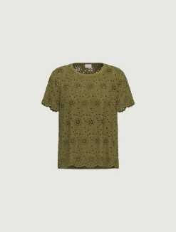 T-shirt in sangallo con retro in jersey - VERDE MILITARE