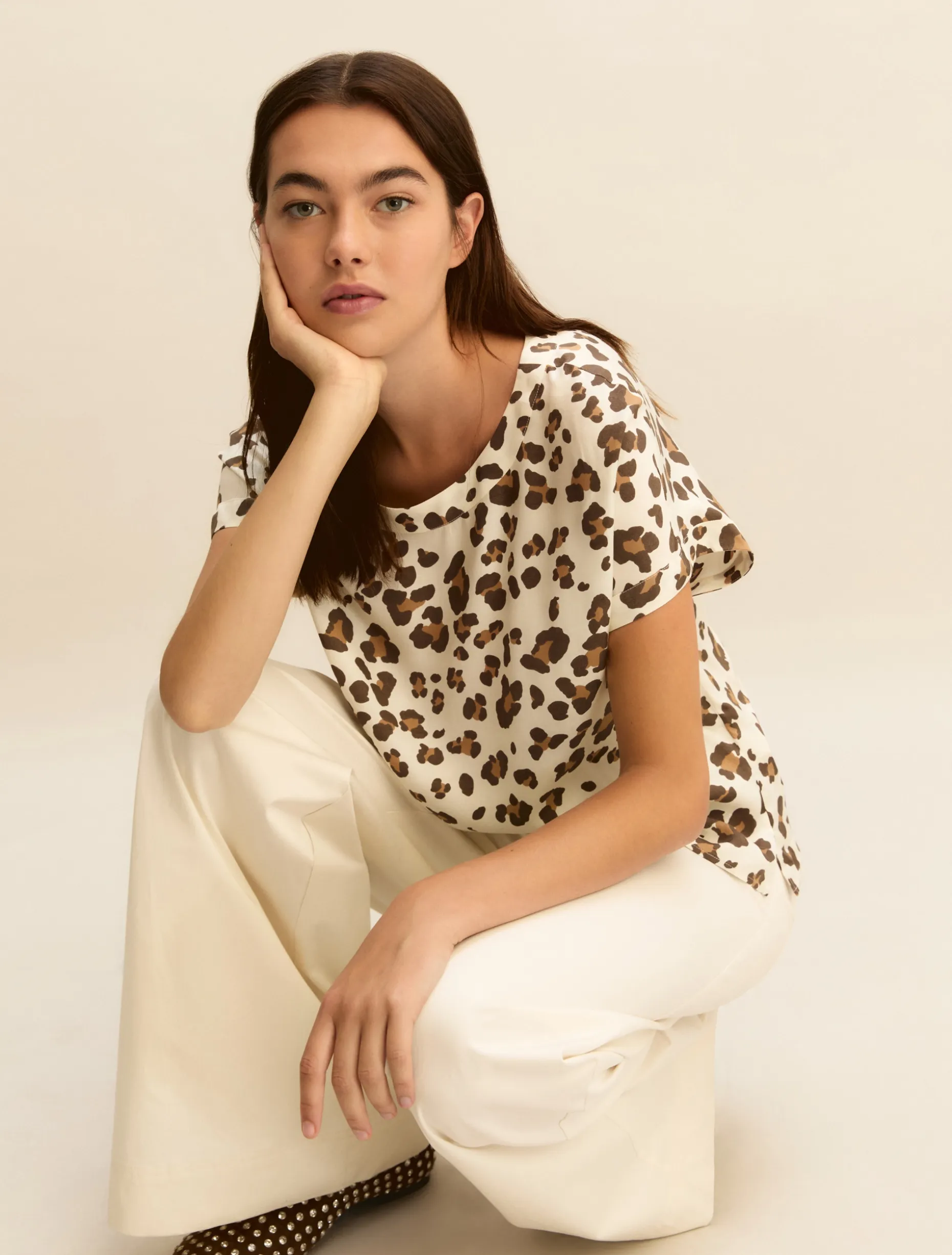 T-shirt in twill stampato - BIANCO LANA