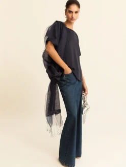 T-shirt over in raso - BLU