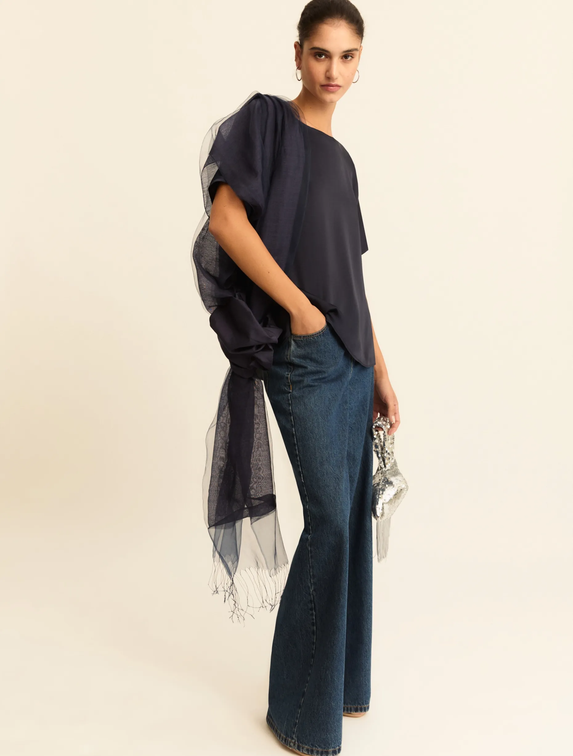 T-shirt over in raso - BLU