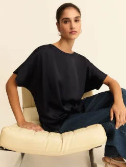 T-shirt over in raso - BLU