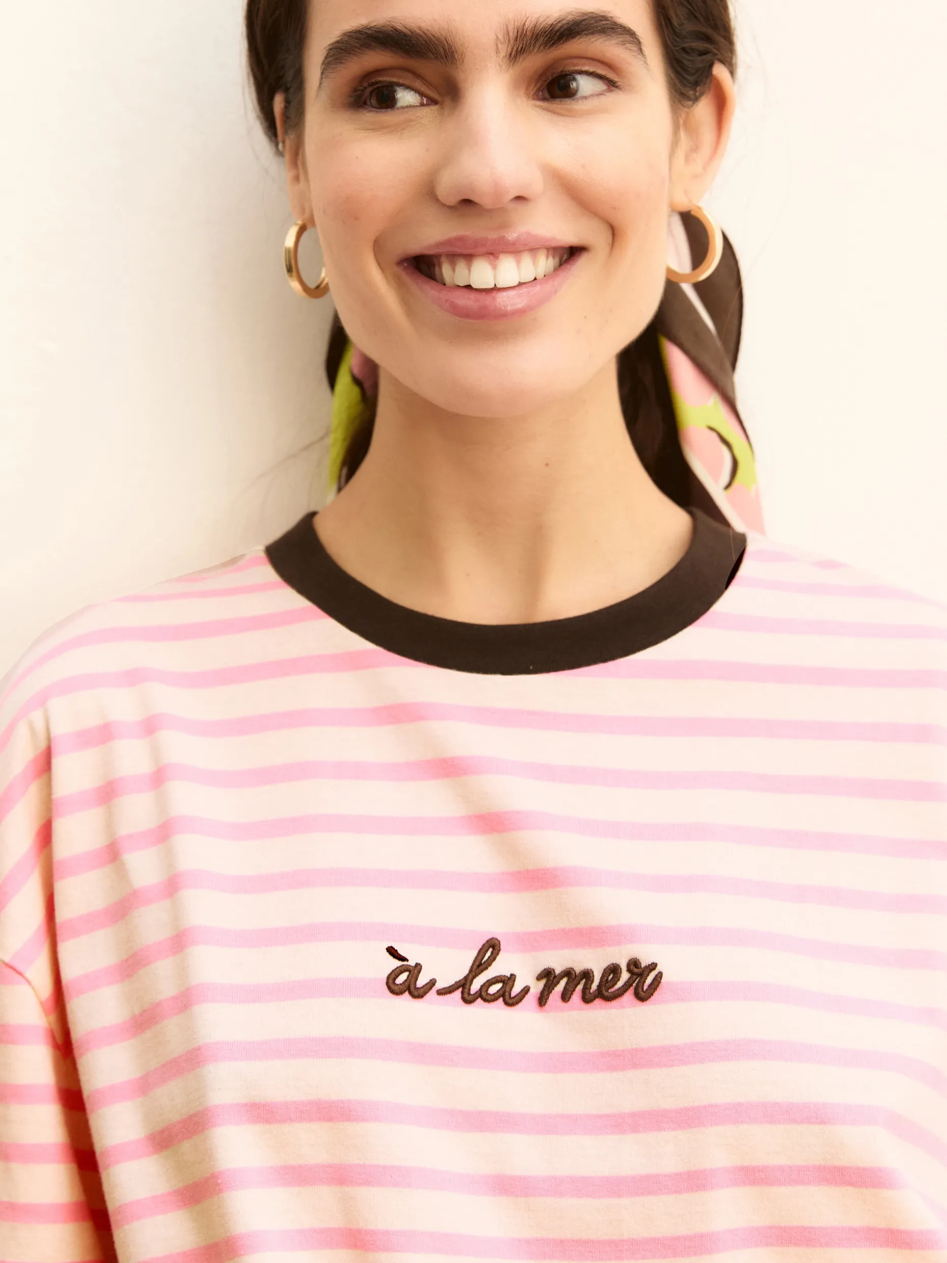 T-shirt a righe - BEIGE
