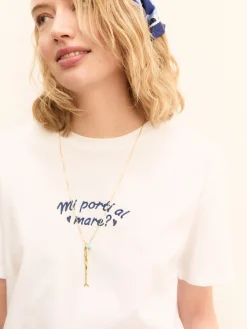 T-shirt boxy con stampe e ricami - BIANCO