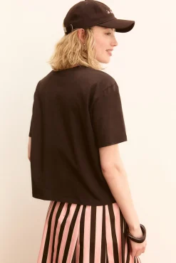 T-shirt boxy con stampe e ricami - TESTA DI MORO