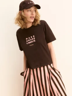 T-shirt boxy con stampe e ricami - TESTA DI MORO