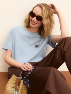 T-shirt boxy con stampe e ricami - AZZURRO