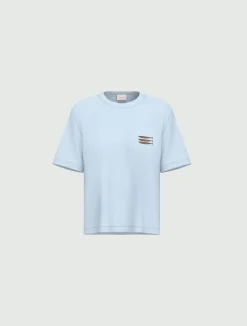 T-shirt boxy con stampe e ricami - AZZURRO