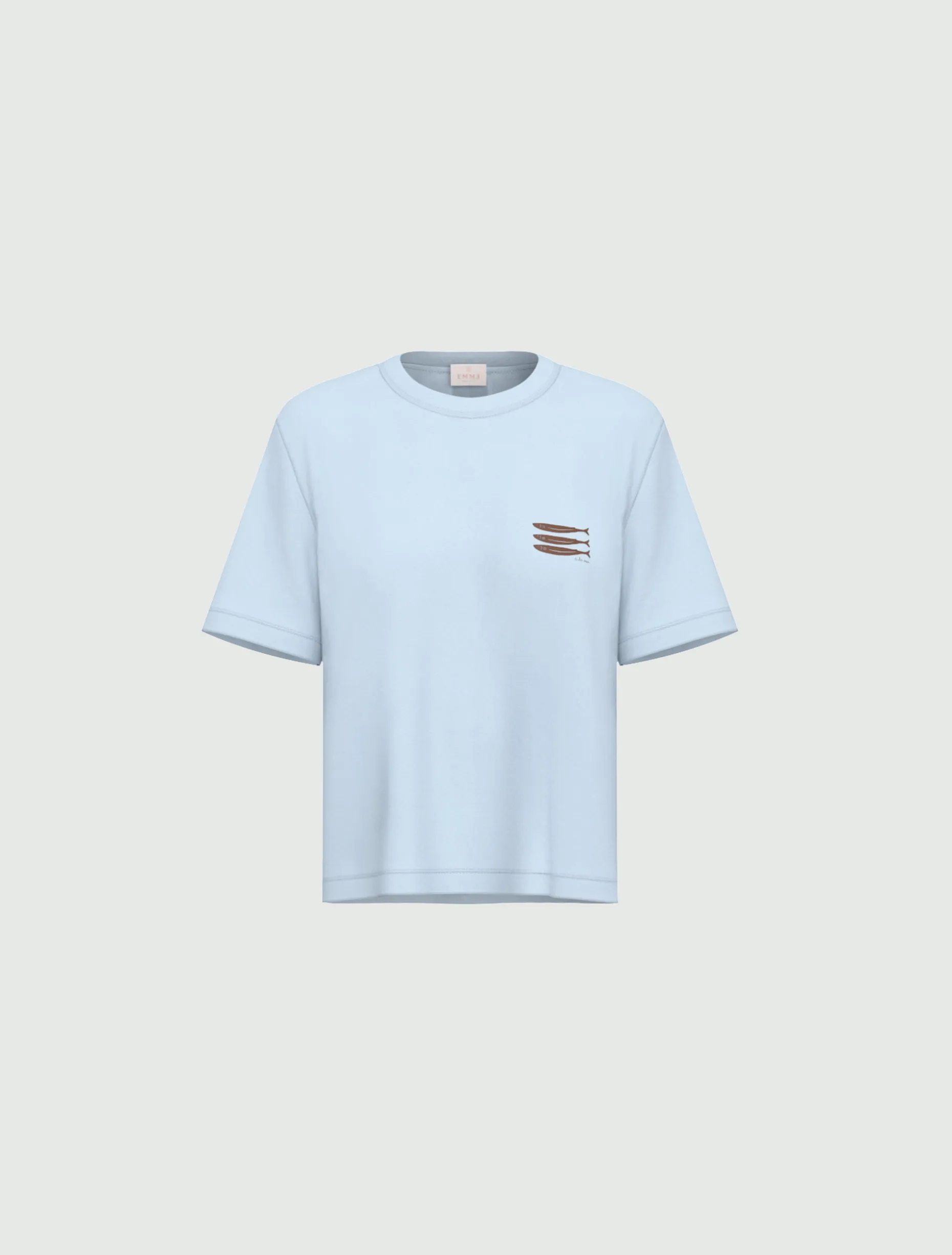T-shirt boxy con stampe e ricami - AZZURRO