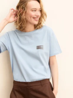 T-shirt boxy con stampe e ricami - AZZURRO