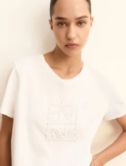 T-shirt con logo e paillette - BIANCO