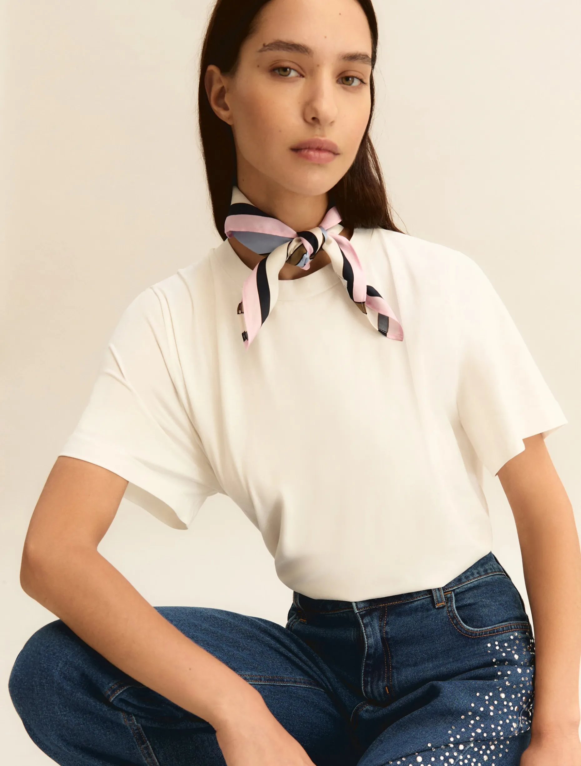 T-shirt in jersey con foulard - BIANCO