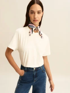 T-shirt in jersey con foulard - BIANCO