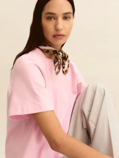 T-shirt in jersey con foulard - ROSA
