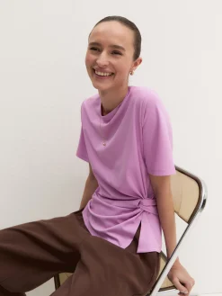 T-shirt in jersey con nodo - ROSA INTENSO