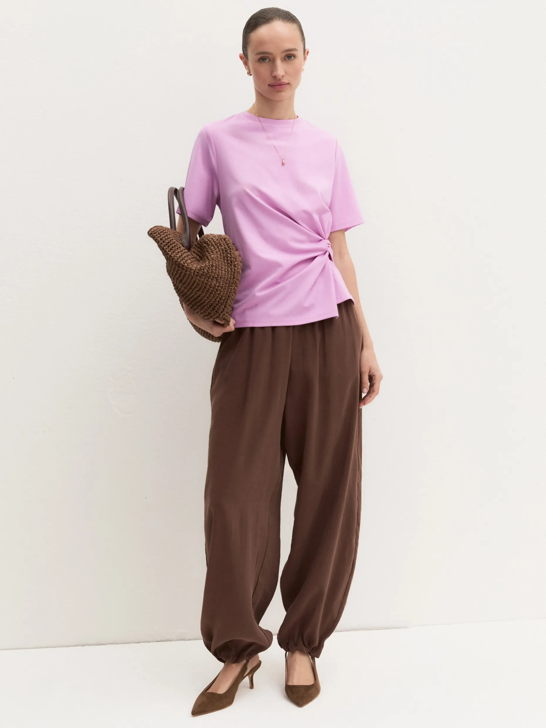 T-shirt in jersey con nodo - ROSA INTENSO