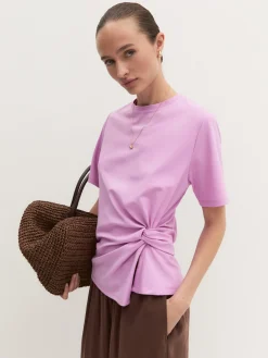 T-shirt in jersey con nodo - ROSA INTENSO