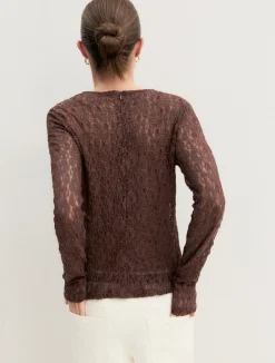 T-shirt in jersey pizzo - MARRONE