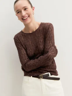 T-shirt in jersey pizzo - MARRONE