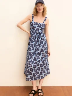 Abito midi in mussola - AZZURRO INTENSO