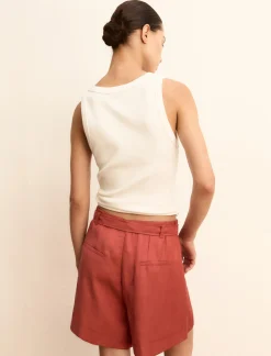 Bermuda in twill di misto lino - CILIEGIA