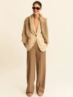 Blazer a manica corta in lino - BEIGE