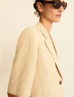 Blazer a manica corta in lino - BEIGE