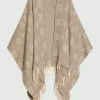 Poncho jacquard con frange - CAMMELLO